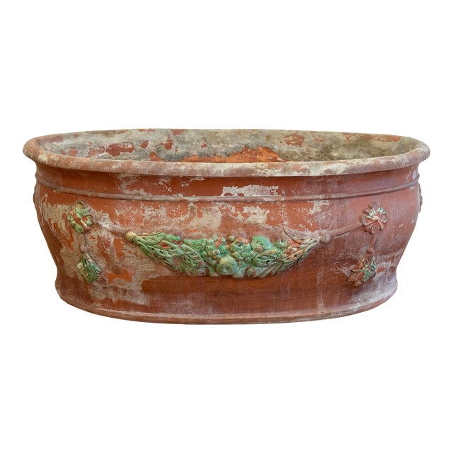 Vintage Italian Weathered Terra Cotta Planter For Sale