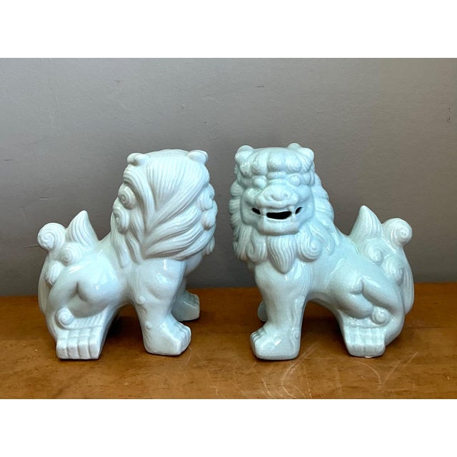Ceramic Vintage Celadon Glazed Foo Dogs - Set of 2 For Sale - Image 7 of 13