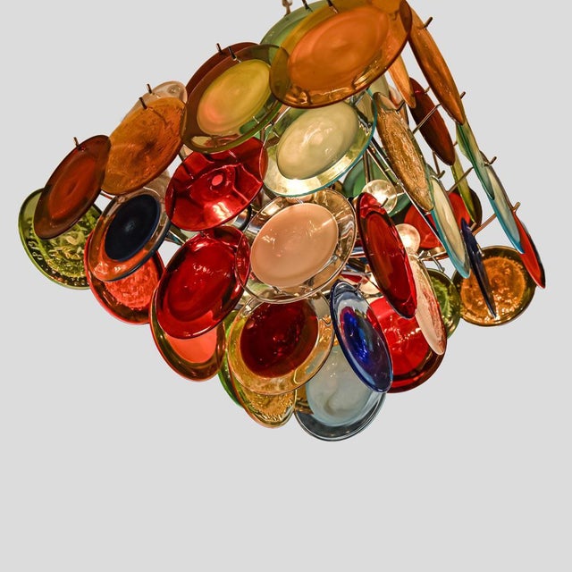 Aqua Pulegoso and Sommerso Glass Disc Chandelier from Vistosi, 1980s For Sale - Image 8 of 13