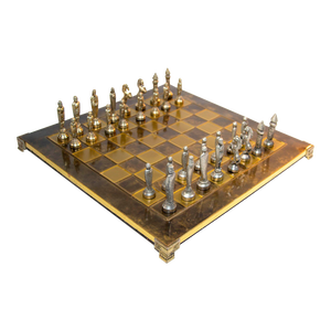 Medieval Knights Chess Set Metal Gold & Silver Pewter Crusaders Game Italy