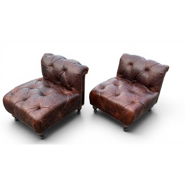 Pair of Chesterfield Leather Slipper Chairs For Sale - Image 9 of 9