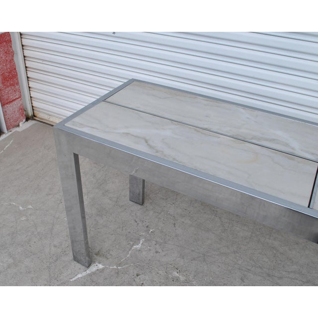 Milo Baughman Pace Style Chrome & Marble Console For Sale - Image 11 of 13