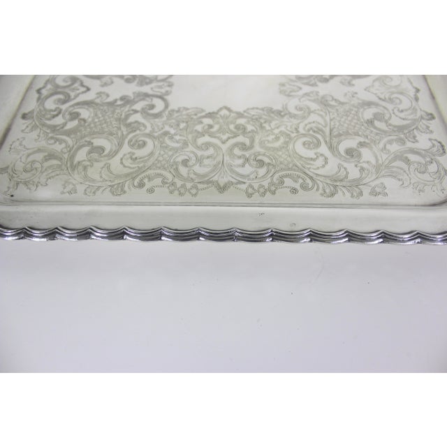 Extra Large Butler’s Tray Silver Plated Rectangular Platter Vintage Plate Ornate Shell or Fan Handles Embossed Serving For Sale - Image 6 of 13
