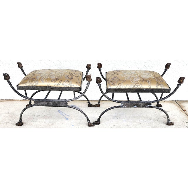Pair of Curule Benches Footstools With Lion Motif For Sale - Image 12 of 18