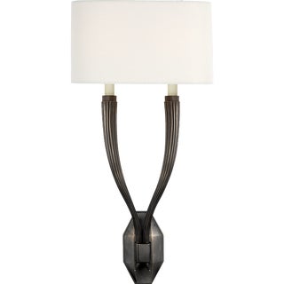 Chapman & Myers for Visual Comfort Signature Ruhlmann Double Sconce in Bronze with Linen Shade For Sale