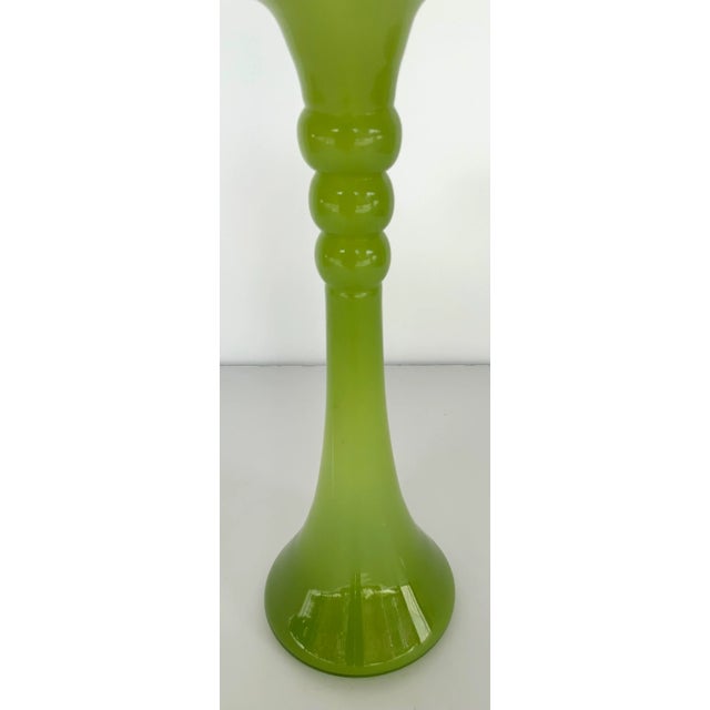 Timeless modern Antique Czech Tango Tall Green Art Glass Vase, black trim, circa 1920’s