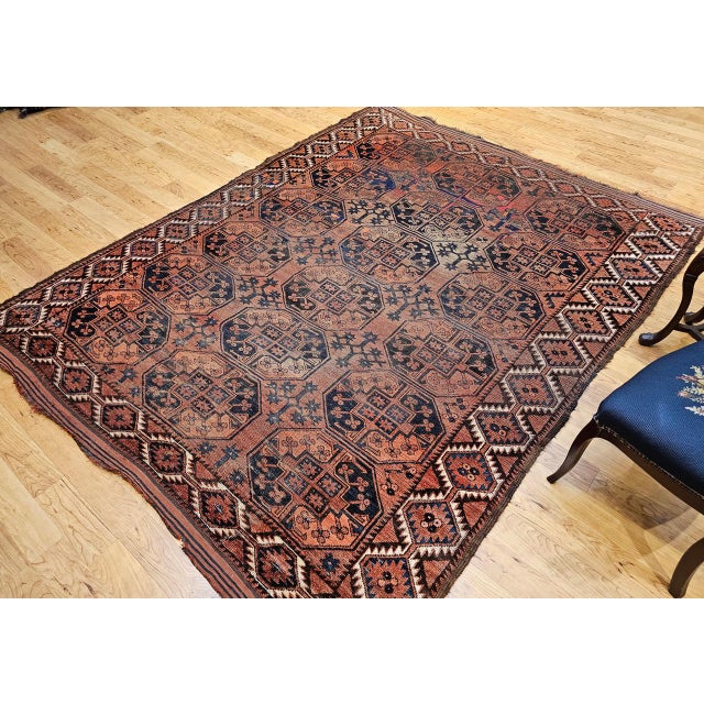 Vintage Turkmen Ersari in Allover Geometric Pattern in Red, Blue, Navy For Sale - Image 4 of 16