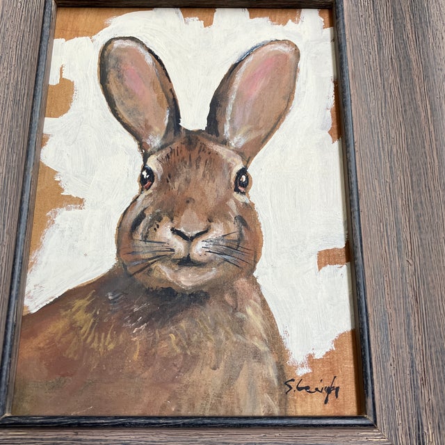 Approximately 5.5 x 7.5 painting on Masonite signed bottom right Overall size with distressed wood frame is 9 x 11