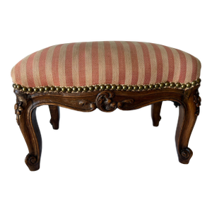 Early 20th Century French-Style Carved Wood Upholstered Footstool