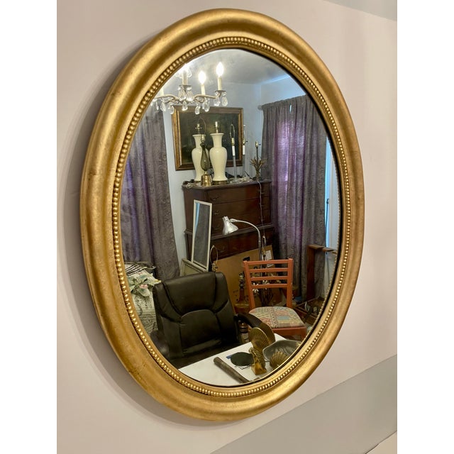 Hollywood Regency Large Scale 1940's Gilt Oval Mirror For Sale - Image 3 of 12