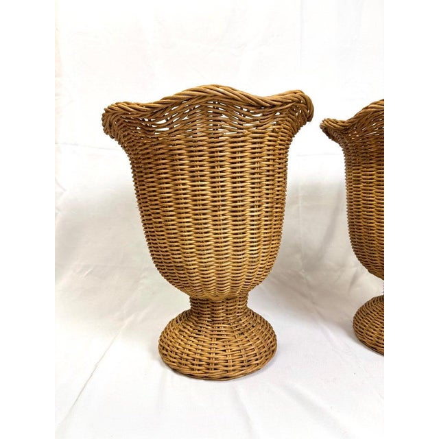 Wood Pair of Large Woven Wicker Urns For Sale - Image 7 of 12