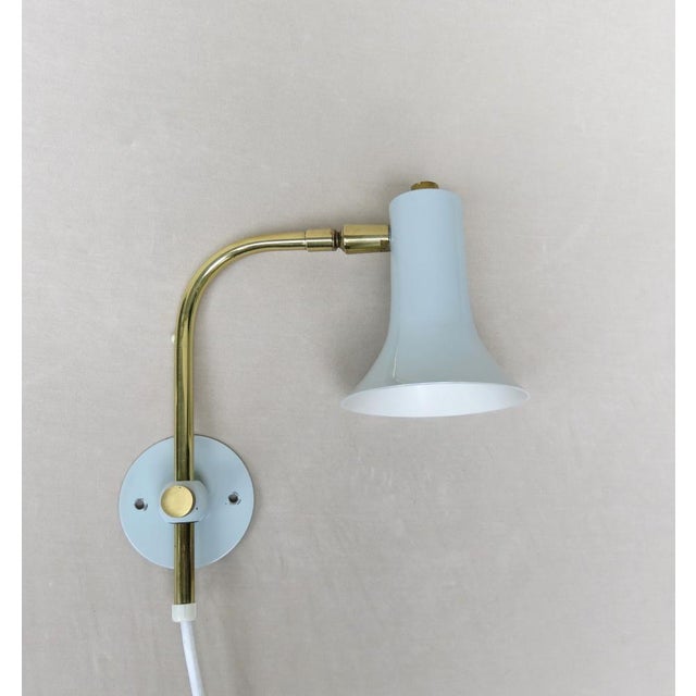 Brass & Light Blue Wall Lights, 1950s, Set of 2 For Sale - Image 9 of 18