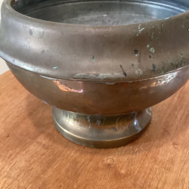 Vintage Footed Tarnished Brass Bowl/ Planter With Rounded Flared Rim For Sale In Chicago - Image 6 of 12