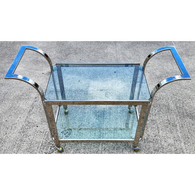 Chrome MCM Milo Baughman Style Chrome Bar Serving Cart 1970s For Sale - Image 8 of 18