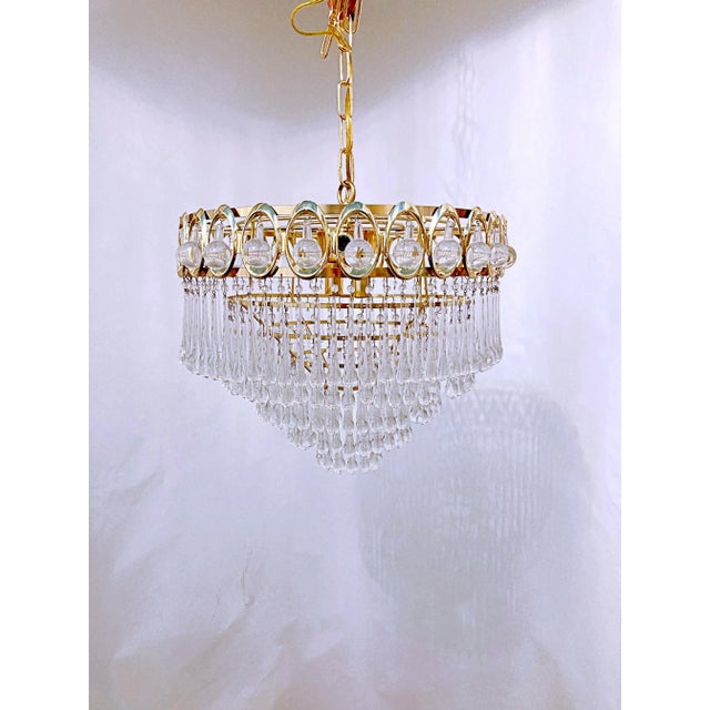 Metal Vintage Mid-Century Czechoslovakian Gold Plated Upside Down Chandelier For Sale - Image 7 of 7