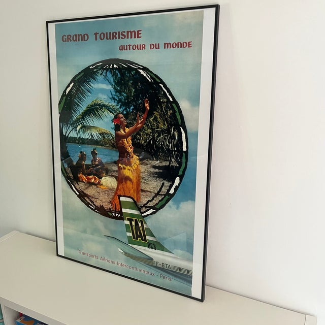 Large original advertising poster published for tai (transports aériens intercontinentaux), illustrating the theme "grand...