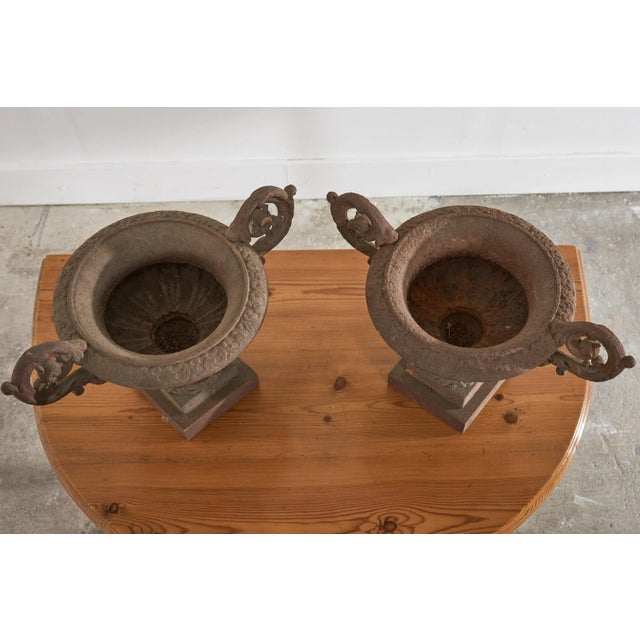 Pair of Diminutive English Cast Iron Urn Jardinaires For Sale - Image 4 of 13