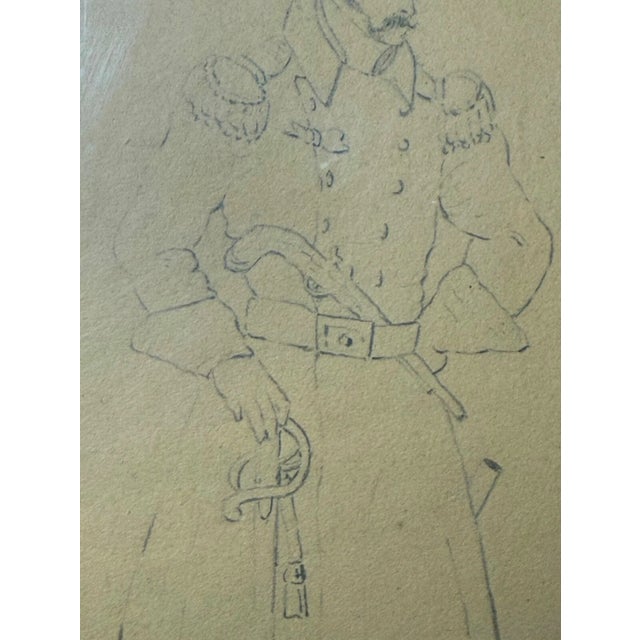 French Antique 1830 French Military Portrait of Man in Uniform Armed Drawing Sketch For Sale - Image 3 of 10