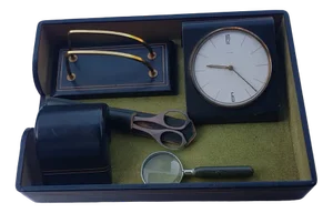 Leather Desk Set with Table Clock from Kienzle International, Set of 6