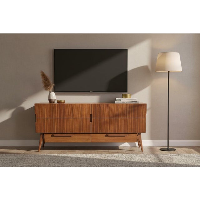 This striking mid-century modern credenza showcases the clean lines and sculptural elegance that define classic 1960s...