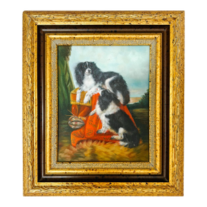 Vintage Oil Painting on Board of King Charles Spaniels After Richard Ansdell - Unsigned