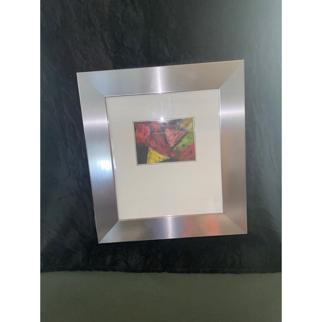 oil pastel drawing on canvas board with geometric formations . Lovely shades of pink and yellow . The perfect silver...