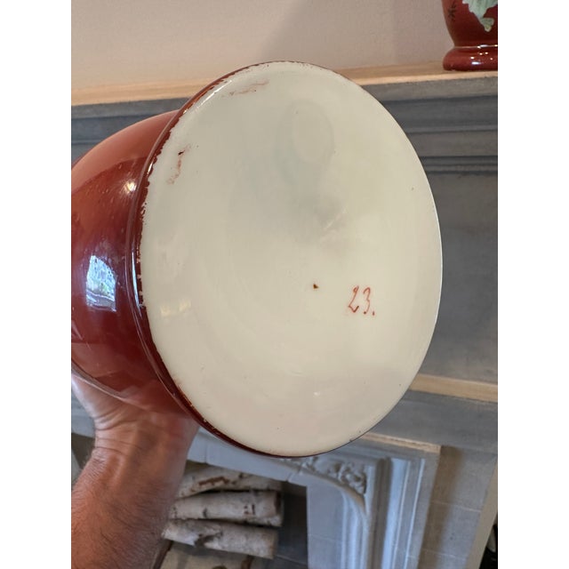 Pair of Large Bristol Milk Glass Victorian Floral Hand Painted Vases For Sale - Image 12 of 14