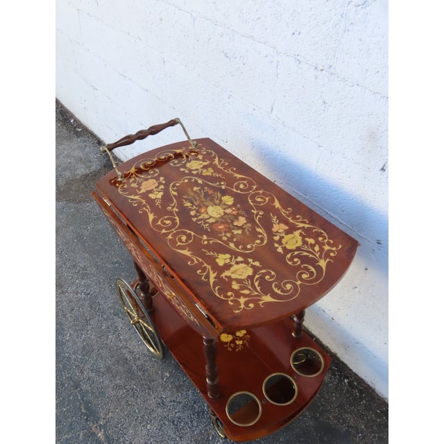 Wood French Inlay Drop Leaf Bar Server Tea Coffee Cart 6339 For Sale - Image 7 of 18