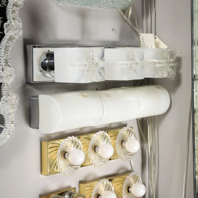 Glass Mid-Century Modernist Hand-Blown Milk Glass Vanity Light For Sale - Image 7 of 11