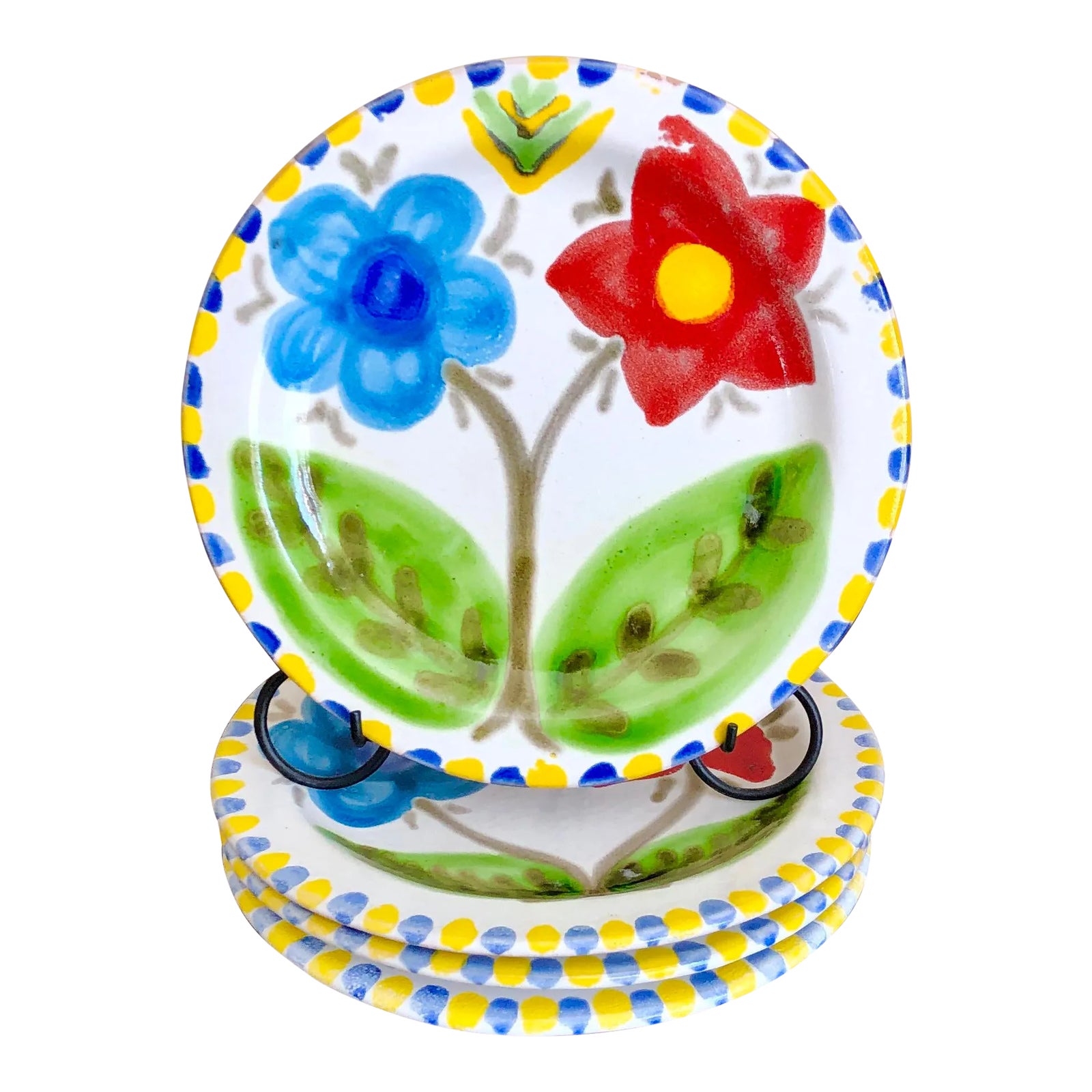 Giovanni DeSimone Italian Pottery Flower Plates- Set of 4 | Chairish