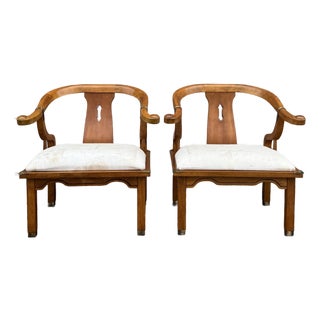 Vintage Schnadig James Mont / Ming Style Horseshoe Chairs in Maple & Brass - A Pair For Sale