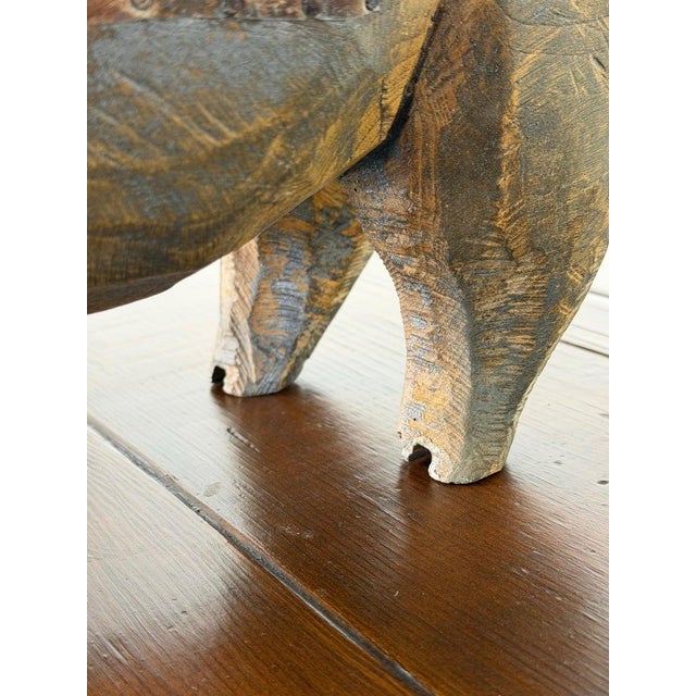 Folk Art Carved Wooden Pig Sculpture With Patinated Finish For Sale In Los Angeles - Image 6 of 10
