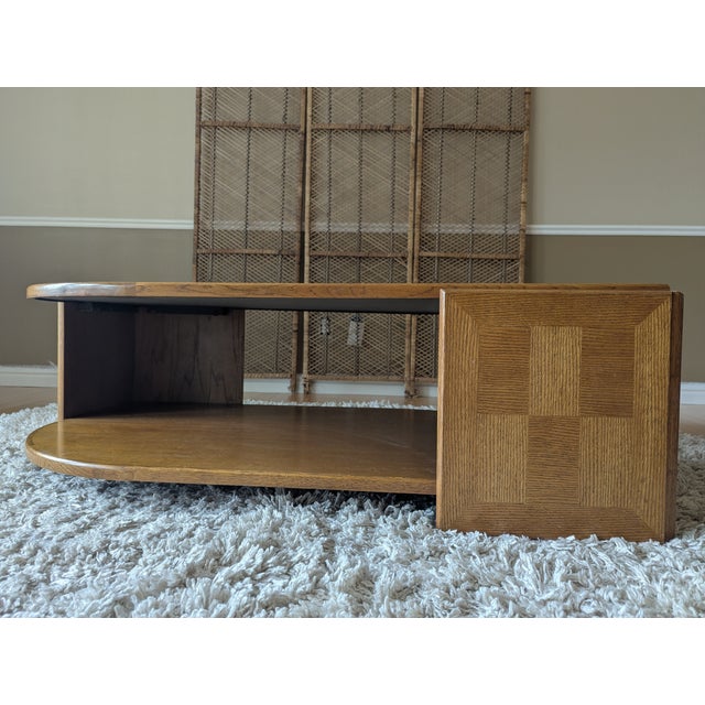 Universal Furniture Vintage Postmodern Universal Furniture Oak Parquetry Eye Kidney Coffee Table For Sale - Image 4 of 13