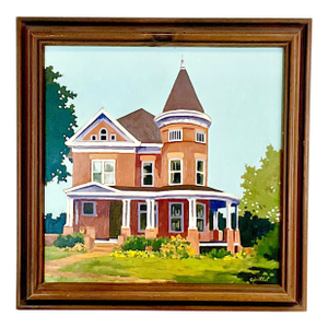 1970s Impressionist “Galena Brick” Victorian House Original Oil Painting, Artist Signed.