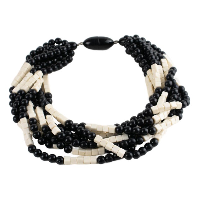 Angela Caputi Black and White Resin Multi-Strand Necklace For Sale