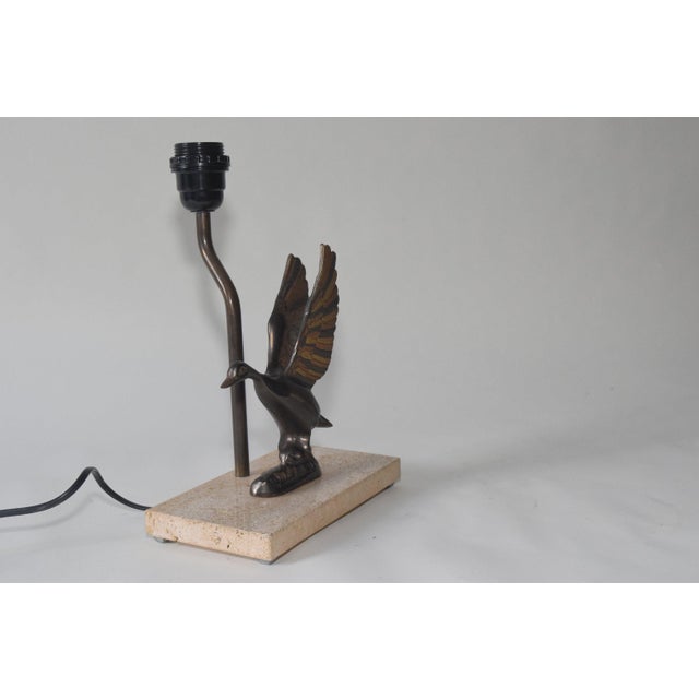 Duck Table Lamp in Bronze-Toned Metal on Travertine Base, 1970s For Sale - Image 4 of 9