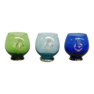 Royal Crown Monogram Multicolor Whiskey Roly Poly Glasses - Set of 3