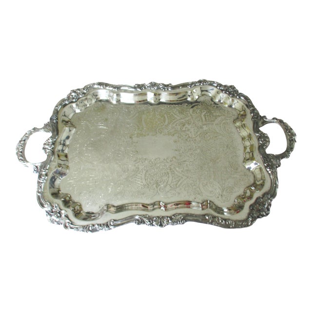 Vintage Huge Heavy Sheridan Silverplate Footed Butlers Serving Tray or Platter For Sale