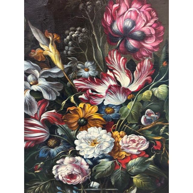 Italian Artist Signed Still Life Floral Oil Painting For Sale - Image 10 of 11