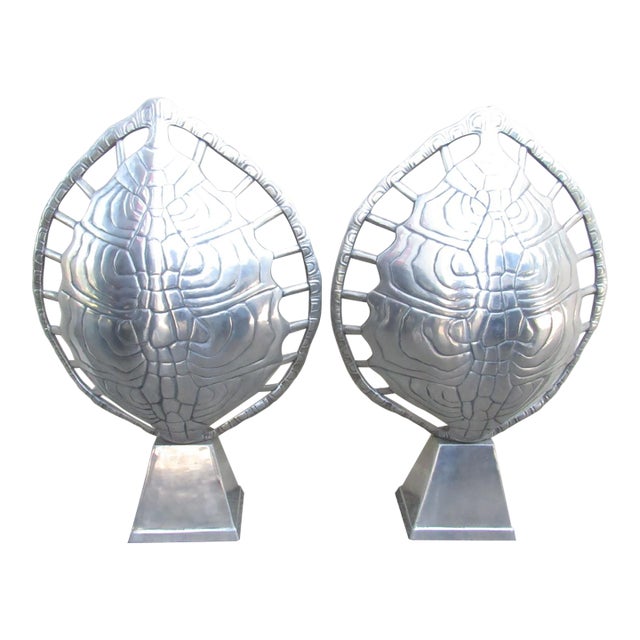 Pair of Arthur Court Aluminum Turtle Shell Lamps For Sale