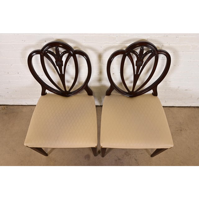 1980s Baker Furniture Style Georgian Carved Mahogany Shield Back Side Chairs or Dining Chairs, Pair For Sale - Image 5 of 12