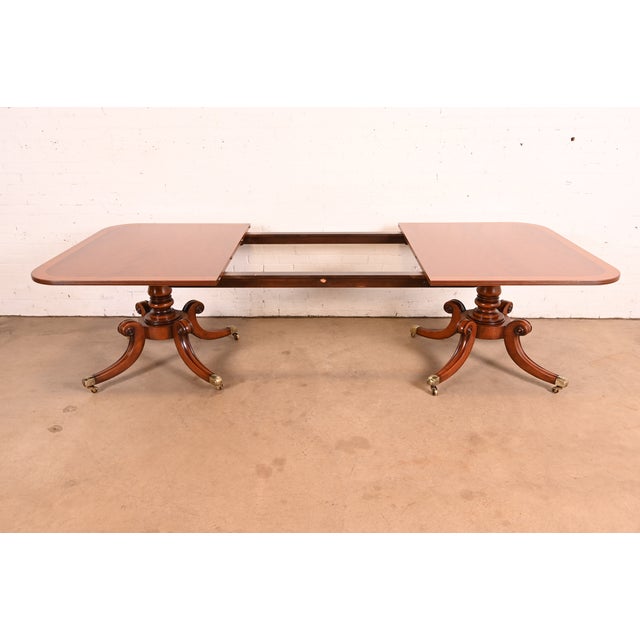 Baker Furniture Style Georgian Banded Mahogany Double Pedestal Dining Table, Newly Refinished For Sale In South Bend - Image 6 of 15