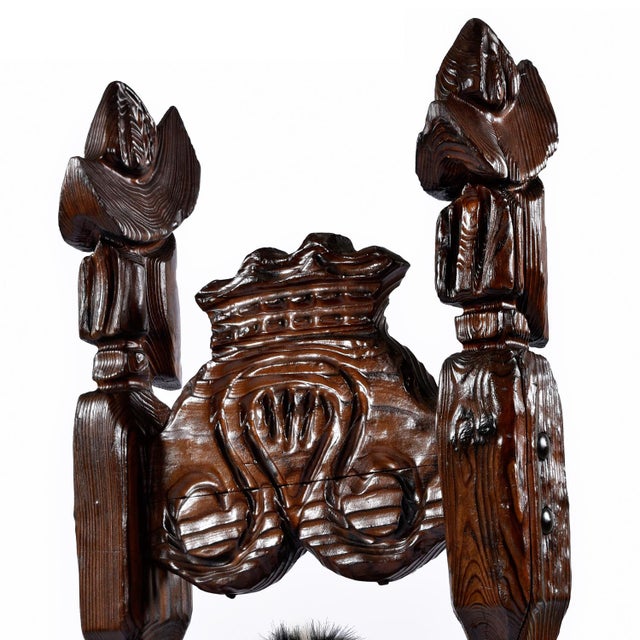 Pair of Restored Witco Conquistador Vintage Tiki Throne Chairs in New Faux Leopard Fur For Sale - Image 11 of 18