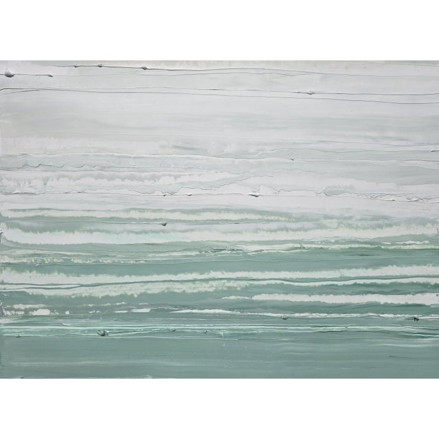 35' X 28' - 'Pacific Ocean / Palisades' - High End Shadow Box Framed Neutral Color Palette Abstract Seascape Landscape Original Oil Painting For Sale - Image 9 of 12