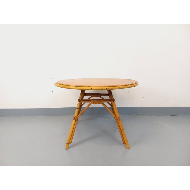 Mid-Century Modern Vintage Round Coffee Table in Rattan and Wood, 1960s For Sale - Image 3 of 14