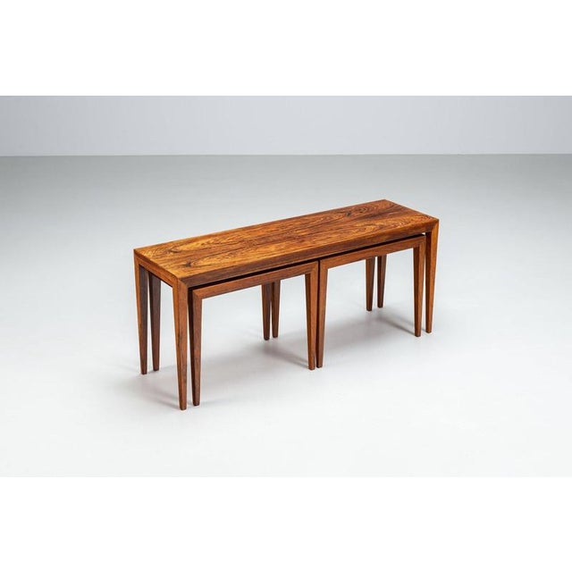 Severin Hansen Large Nesting Tables in Santos Rosewood by Severin Hansen for Haslev, Denmark, 1960, Set of 3 For Sale - Image 4 of 13