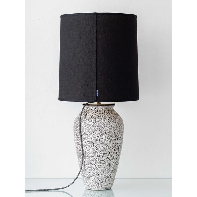 Mid-Century Modern Vintage Jasba Cortina Black and White Crackle Ceramic Table Lamp, New Black Linen Lampshade For Sale - Image 3 of 17