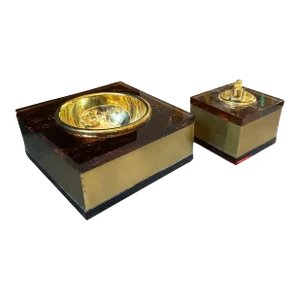 1970s Mid-Century Modern Brass and Fake Tortoiseshell Lucite Italian Smoking Set