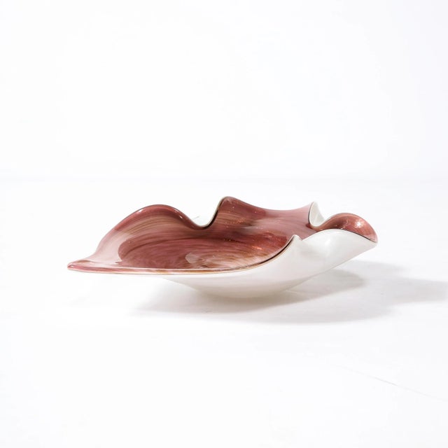 Mid-Century Modern 1960s Hand-Blown Murano Glass Dish in Swirled Amethyst With Crimped Detailing For Sale - Image 3 of 11