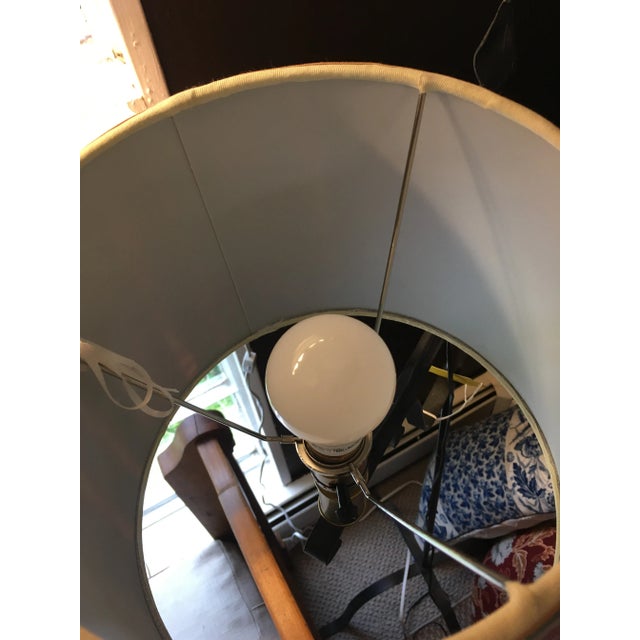 A lampshade, handmade with vintage silk ikat fabric.